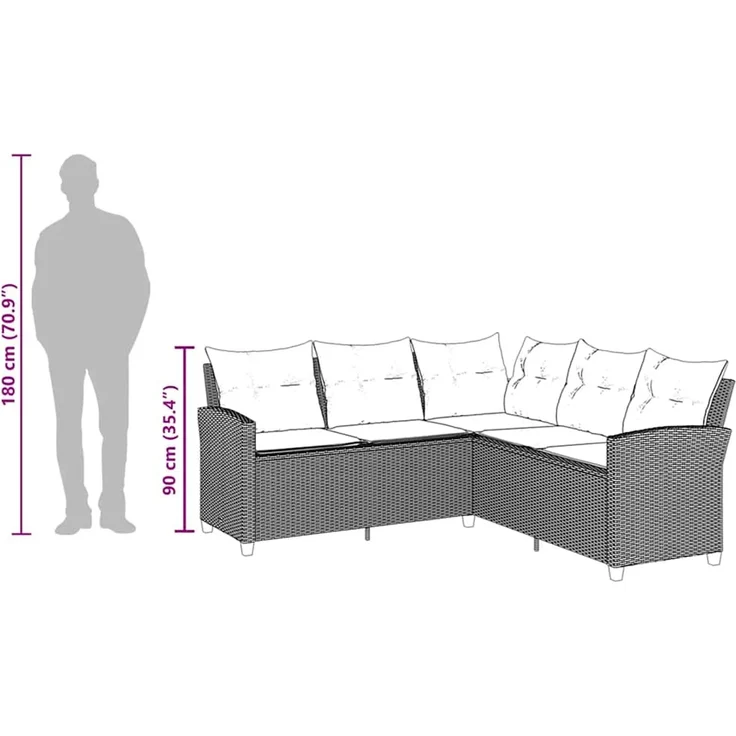 vidaXL L-förmiges Couchsofa mit Kissen Schwarzes Polyrattan 365415 – Bild 8