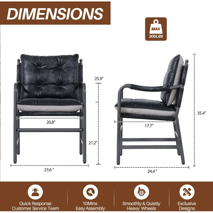 Sessel, 1er-Set, schwarzes Echtleder und Metallrahmen,90*60*62 cm – Bild 5
