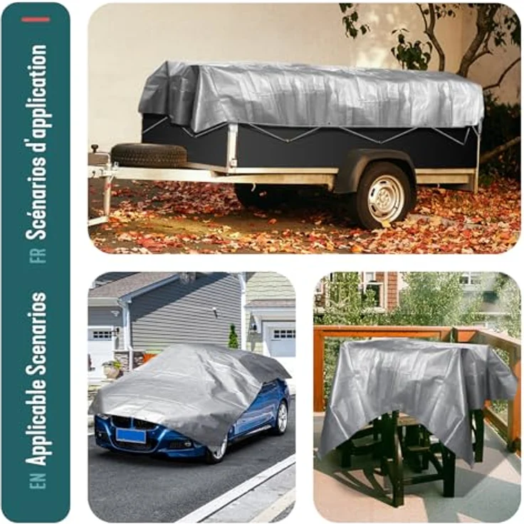 VOUNOT 3x4 m Abdeckplane 180 g/m² Wasserdicht LKW Plane mit Ösen, Schutzplane Gewebeplane für Gartenmöbel Holz Trampolin Poll Auto, Reißfest Beidseitig Beschichtet, Grau – Bild 8