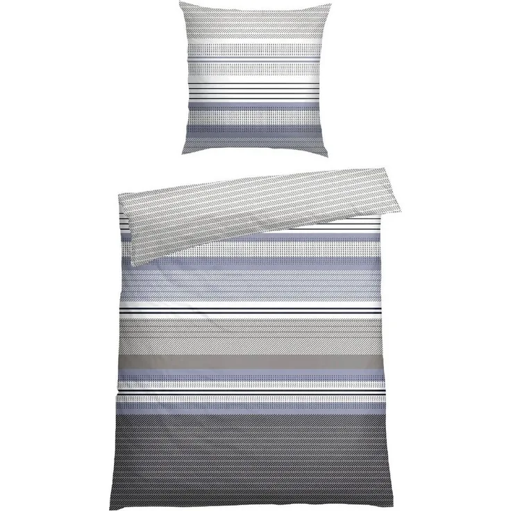 Schiesser Feinbiber Bettwäsche Set Pino aus weicher, wärmender Baumwolle, Farbe:Grau und Hellblau, Größe:135x200 cm