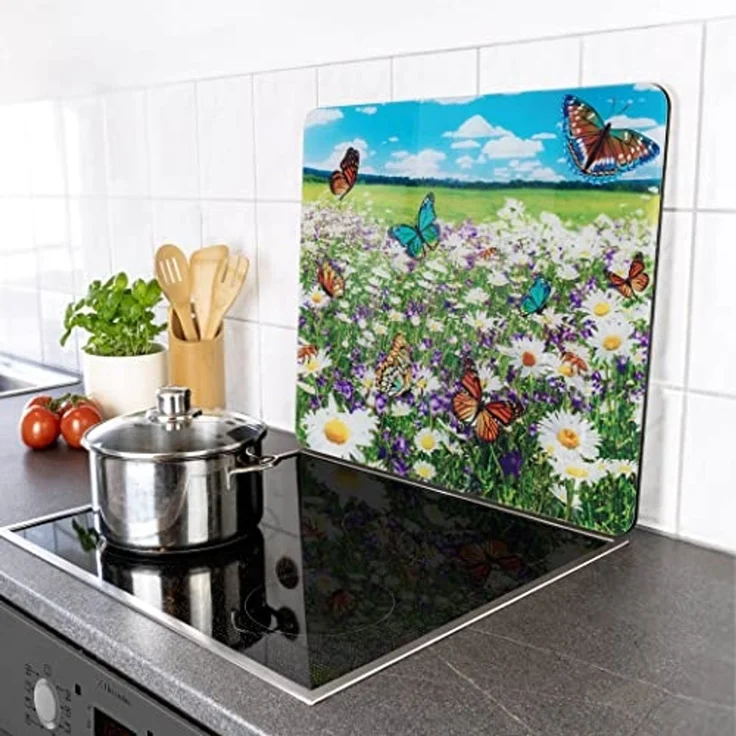 Maximex Schneide- und Abdeckplatte Sommerwiese, Glas, 56x50cm,vielseitig einsetzbar,mobil,Schneidebrett/Wandspritzschutz – Bild 7