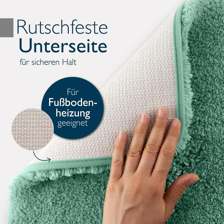 Beautissu Badematte rutschfest 120x70 cm – Duschvorleger Hochflor Badteppich rutschfest Waschbar Shaggy Optik – Flauschig Badvorleger Badezimmerteppich Groß – Badematte Mintgrün BeauMare FL – Bild 7