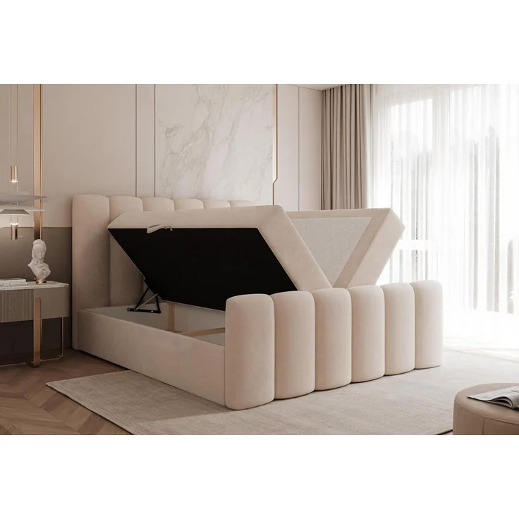 Compleo Boxbett BUBBLE, Wolkenbett, Bequem, Bonell, Topper, Doppelbett gepolstertes Kopfteil mit Bettkasten – Bild 2