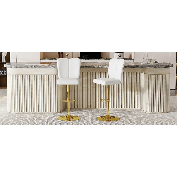 Höhenverstellbarer Barhocker im 2er-Set, 360° drehbar. Luxuriöser Barhocker im Weiß-Gold-Design aus wasserabweisendem PU-Leder, geeignet für Kücheninseln. Verschiedene Farben erhältlich.--Weiß + Gold--37x44x44.5cm--YOUDENOVA