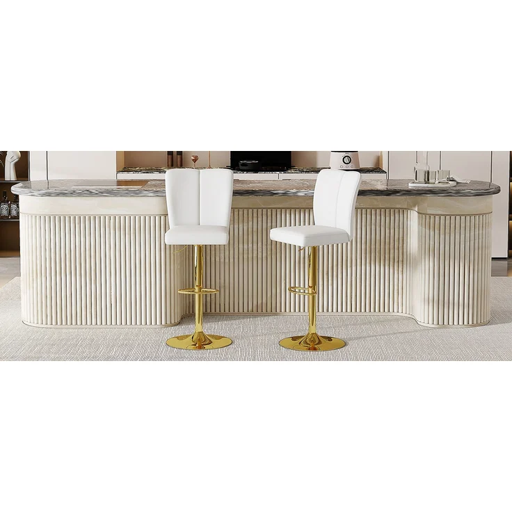 Höhenverstellbarer Barhocker im 2er-Set, 360° drehbar. Luxuriöser Barhocker im Weiß-Gold-Design aus wasserabweisendem PU-Leder, geeignet für Kücheninseln. Verschiedene Farben erhältlich.--Weiß + Gold--37x44x44.5cm--YOUDENOVA – Bild 1