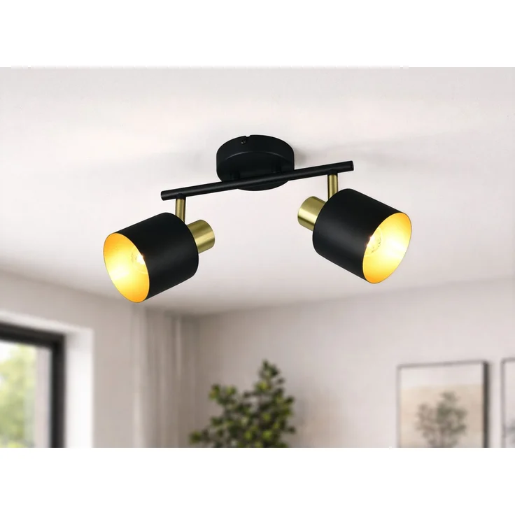 Retro Deckenstrahler EVA 2-flammig aus Metall Schwarz Gold, Breite 36,5cm – Bild 5