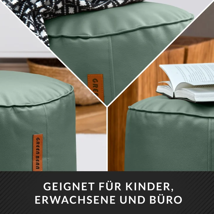Green Bean® Sitzhocker aus Kunstleder - Pouf mit EPS Perlen Füllung - 43 x 30 cm - perfekte Ergänzung zum Sitzsack - Taubenblau – Bild 3