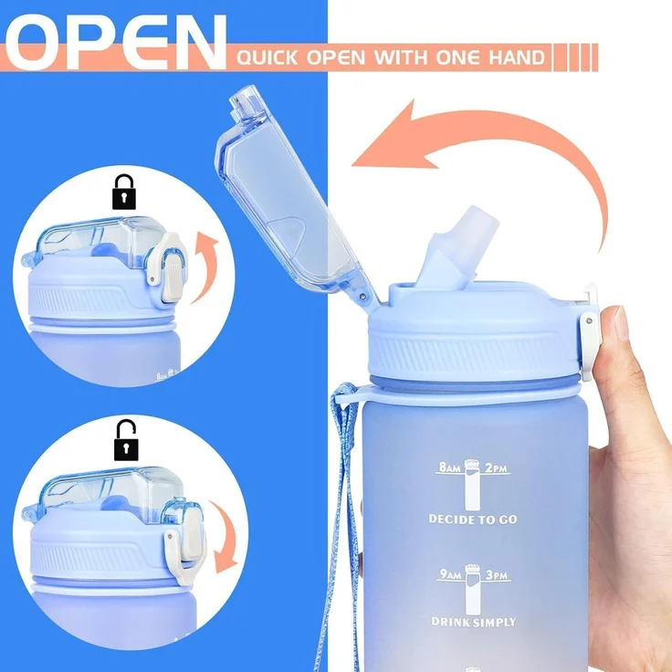 CodiCile Trinkflasche 1L mit Strohhalm und Zeitmarkierung_BPA-frei – Bild 2