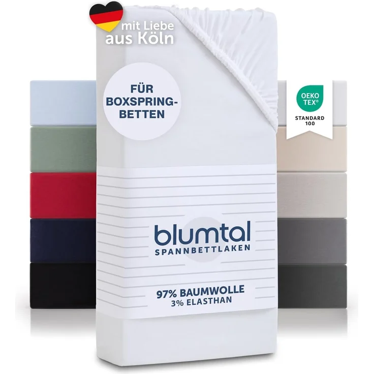 Blumtal Luxus Spannbettlaken 200x200 Boxspringbett bis 40cm Höhe - Oeko-Tex Zertifizierte Baumwoll Bettlaken 200x200 Boxspringbett - Spannbettlaken 200x200 Baumwolle - Weiss – Bild 1