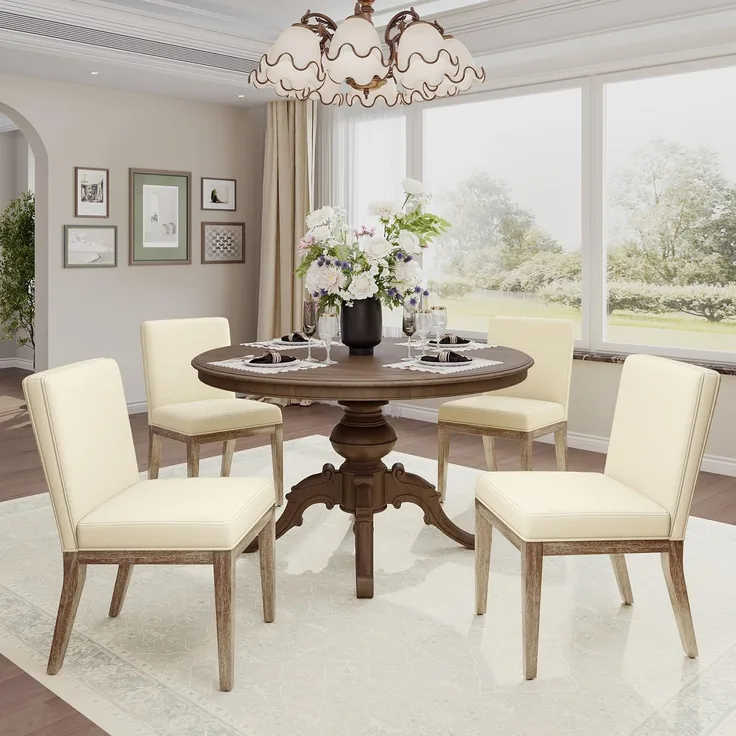 COLAMY Esszimmerstühle 4er Set, Moderne Esszimmerstühle mit Stoffbezug, Küchenstühle im Landhausstil für Restaurant und Wohnzimmer, Beige