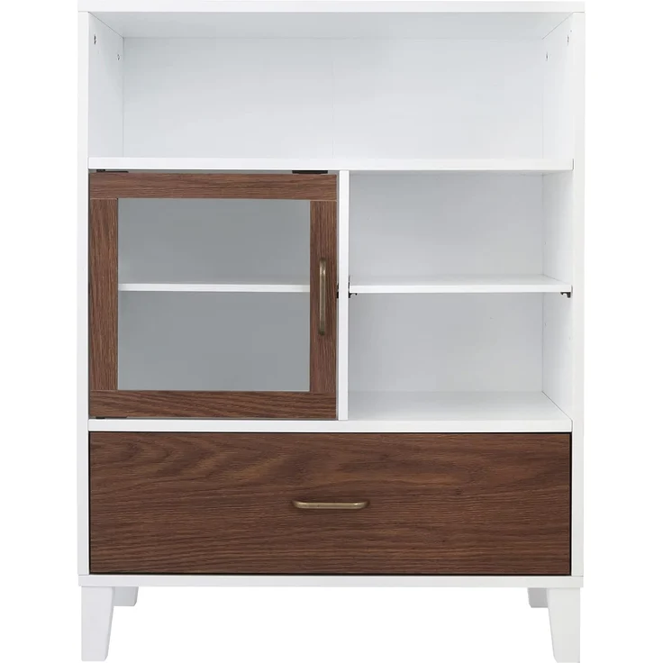 Elegant Home Fashions Tyler Holz Badezimmer Freistehender Aufbewahrungsschrank 33 x 66 x 86,8 cm Mit Schublade & Regalen 2 Ton Weiß/Braun EHF-F0010, White/Natural Wood, One Size – Bild 4