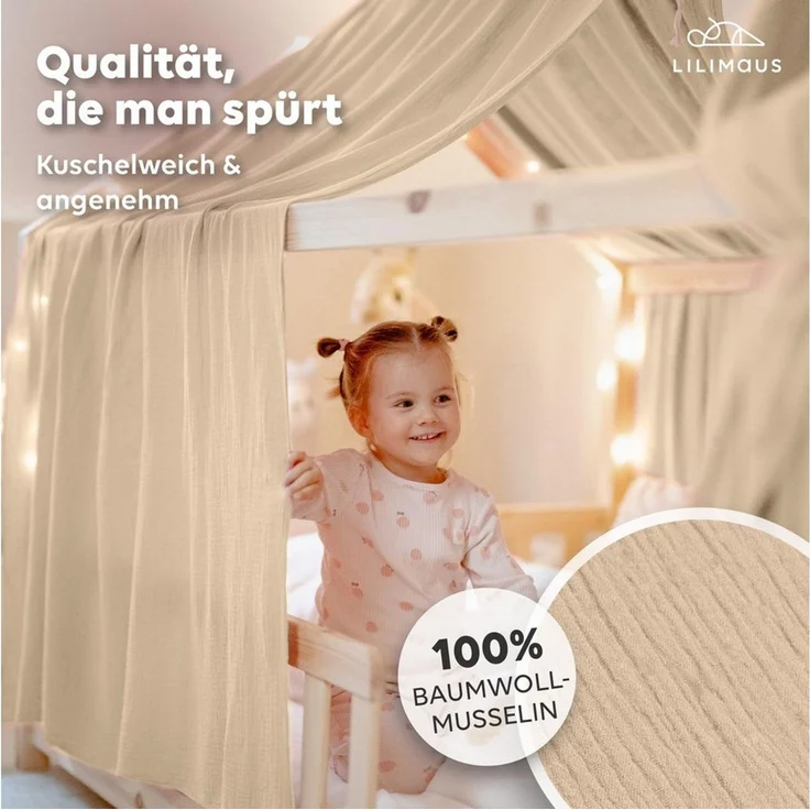 lilimaus Betthimmel Hausbett Himmel 2er-Set aus 100% Musselin - für Kinderbett (1-tlg), Set mit 2 abgestimmten Stoffbahnen - weich & schnell montiert – Bild 2
