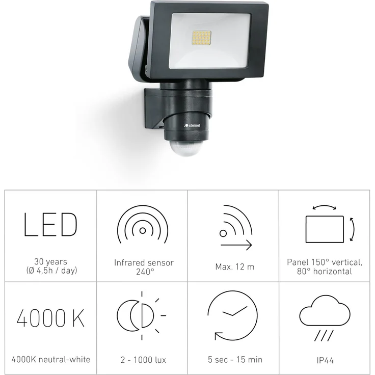 Steinel LED-Außenstrahler LS 150 S schwarz, 240°-Bewegungsmelder, max. 12m Reichweite, 14,7 W Fluter, 1375 lm – Bild 4