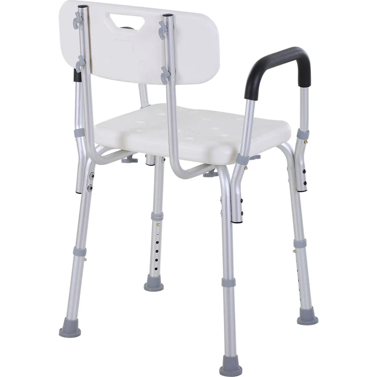Duschstuhl mit Rückenlehne und Armlehnen, höhenverstellbarer Duschsitz mit rutschfesten Füßen, abnehmbare Armlehnen, bis 136 kg, Aluminium/HDPE, Weiß – Bild 7