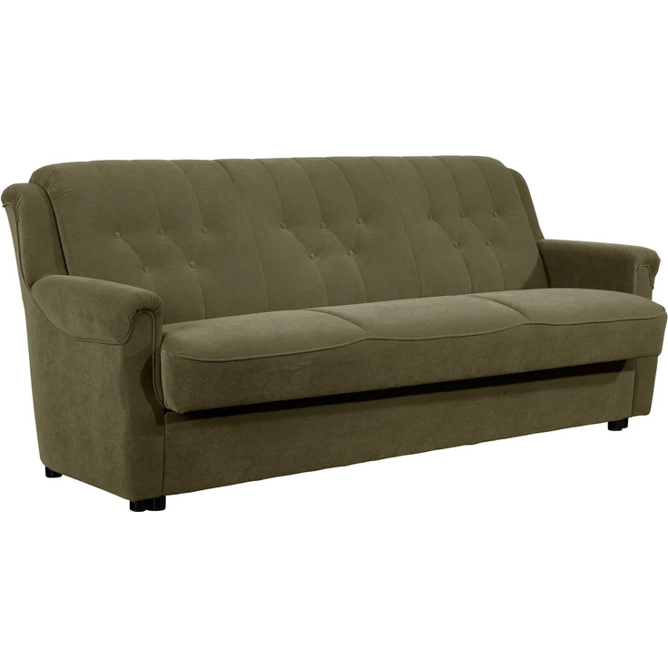 Sofa 3-Sitzer mit Bettfunktion Kaylyn Flockstoff grün – Bild 1