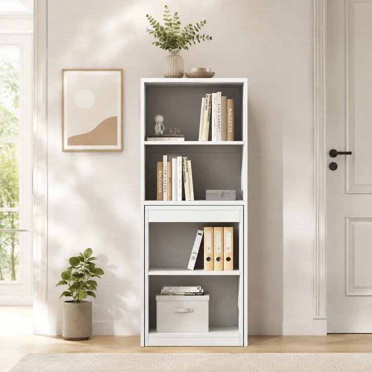 Klapptisch aus Spanplatte, 2-in-1 Schreibtisch mit 4 Ablagefächern, 130x51x137 cm, Weiß – Bild 2