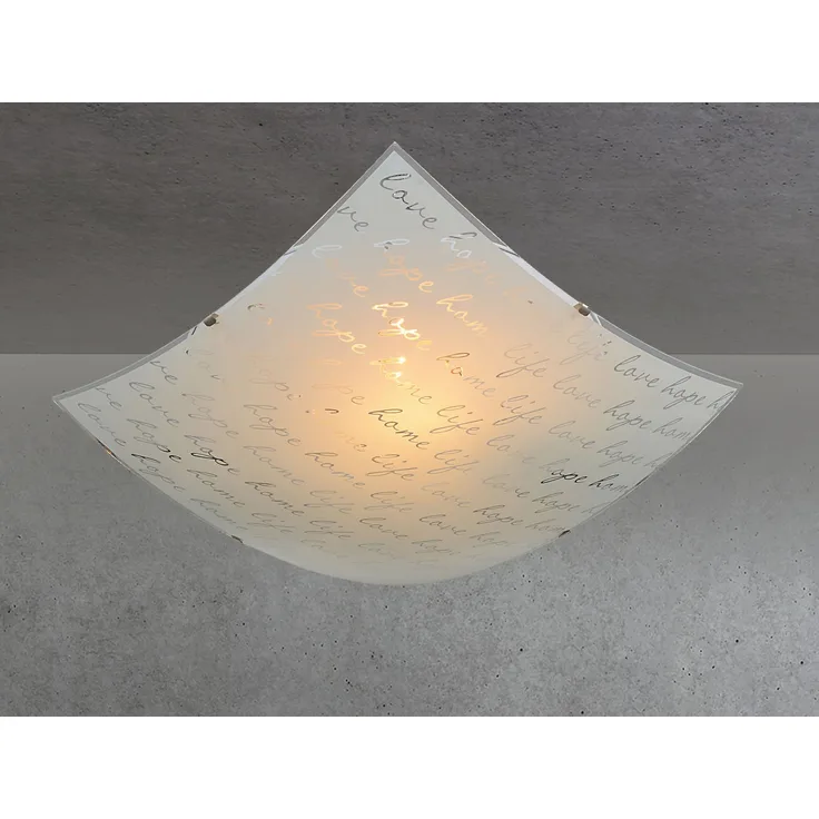 Deckenleuchte SIGNA aus Glas mit Signatur Dekor, Quadrat 40cm