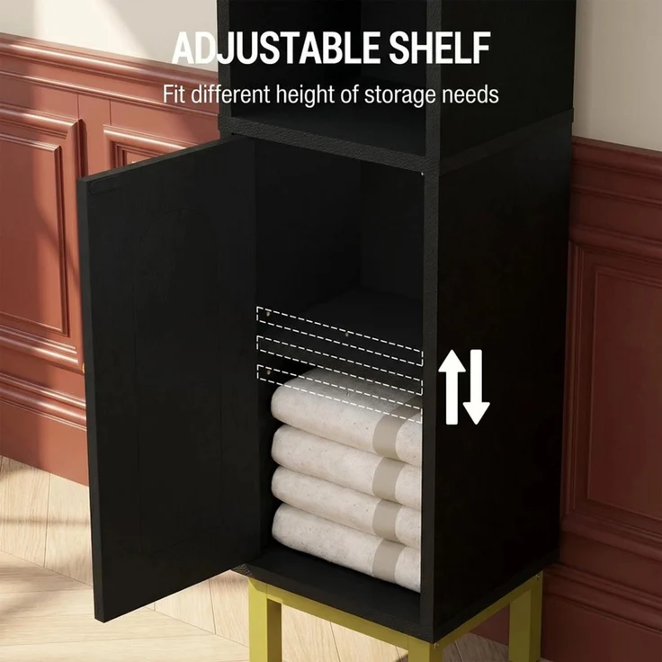 Halupeit Schmaler Seitenschrank für die Toilette, kleiner Badezimmerschrank, verstellbare Regalböden, platzsparender Bodenschrank, speziell für kleine Wohnungen, einfach zu montieren, 20,5 * 20,5* 83,5 cm, Schwarz – Bild 4