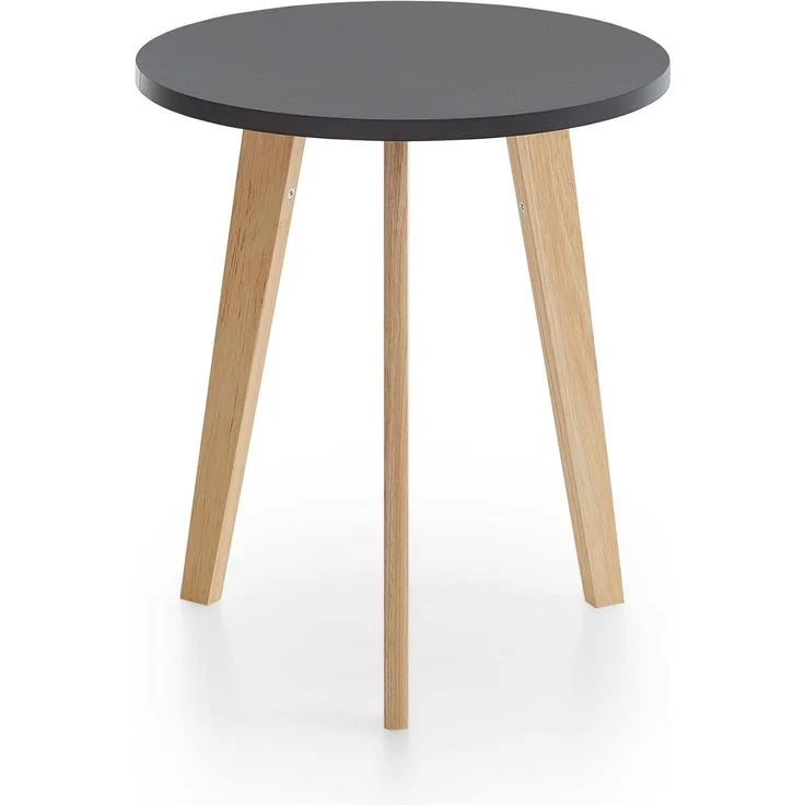 Homes & Jones Beistelltisch Johann Ø50x50 cm mit schwarzer Tischplatte & Massivholzfüßen - Runder Wohnzimmertisch, modernes Natur-Design - Stilvoller Ablagetisch, Wohnzimmer & mehr – Bild 1