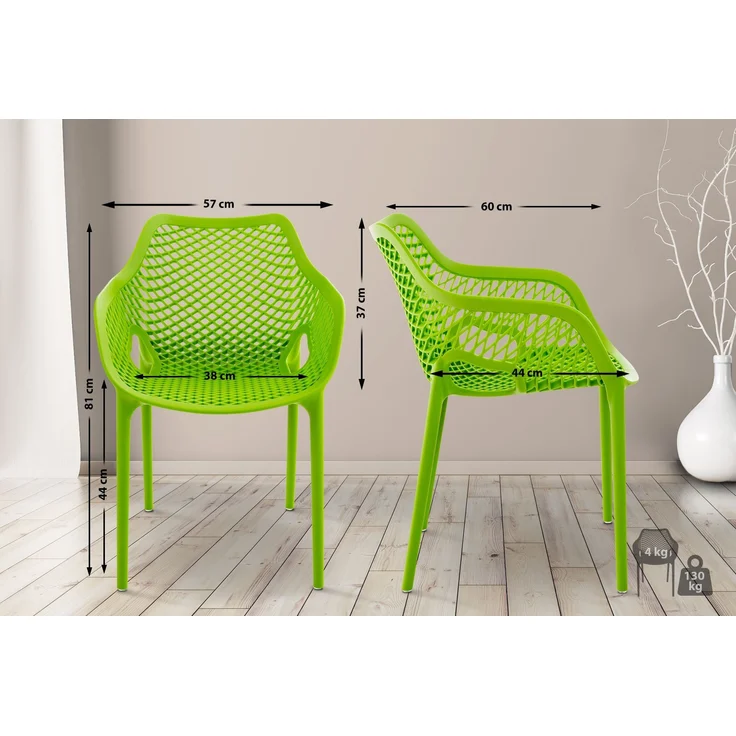 CLP Gartenstuhl Air XL 4er Set, Modern, Gestell Kunststoff, stapelbar, wetterfest,grün – Bild 3