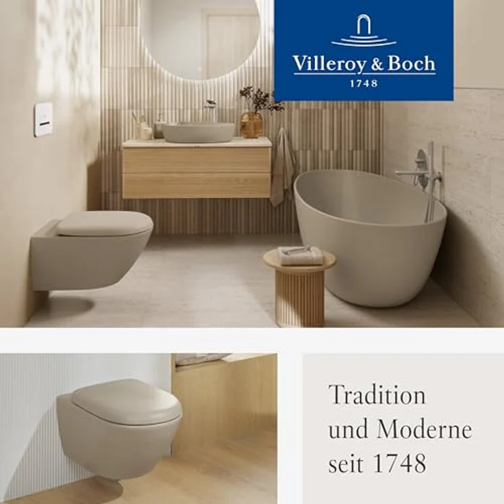 Villeroy & Boch Antao WC-Sitz, Toilettendeckel mit Absenkautomatik, abnehmbarer Toilettensitz aus bruchsicherem Duroplast, Klodeckel Original Ersatzteil, D-Form, Almond, matt – Bild 9