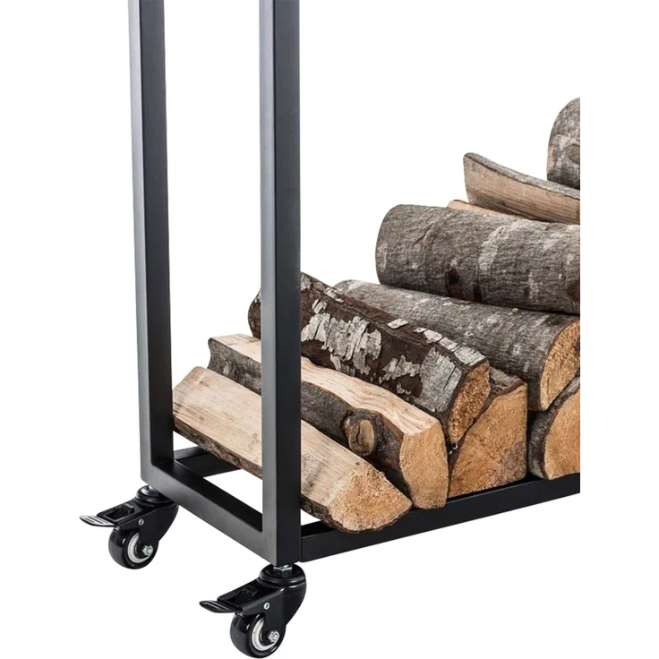 DELUKE® Kaminholzregal innen Metall BETTA - mit Rollen, 25x100x100 Brennholzregal innen Kaminholzständer Kaminholzhalter Feuerholzregal Innen Holz stapeln Wohnzimmer – Bild 2