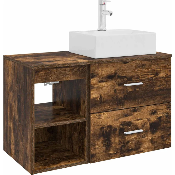 vidaXL Badezimmerschrank-Set 2 stk. Geräucherte Eiche 3403892 – Bild 2