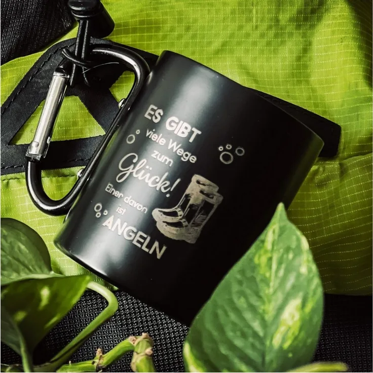 Spruchreif® Tasse Doppelwandige Edelstahltasse mit Karabinerhaken, Anglergeschenk