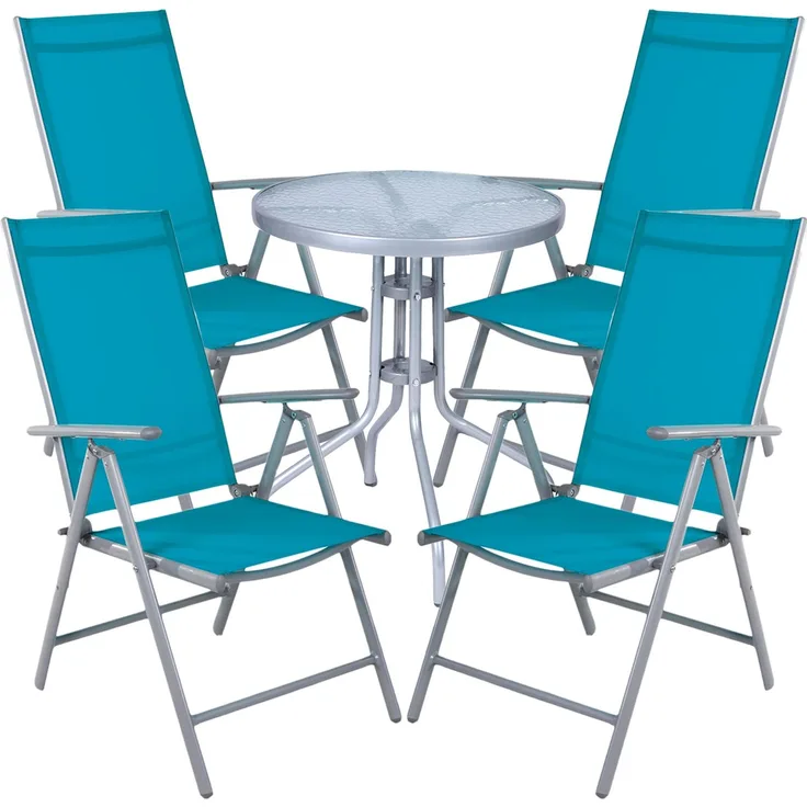 Bistro Sitzgarnitur Bistrogarnitur 5-teilig Silbergrau / Petrol