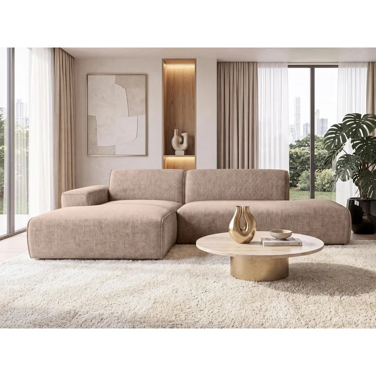 AX LIVING Ecksofa Modern Didim Duo 284 cm Warmbraun Chenille Sofa L – Bild 3