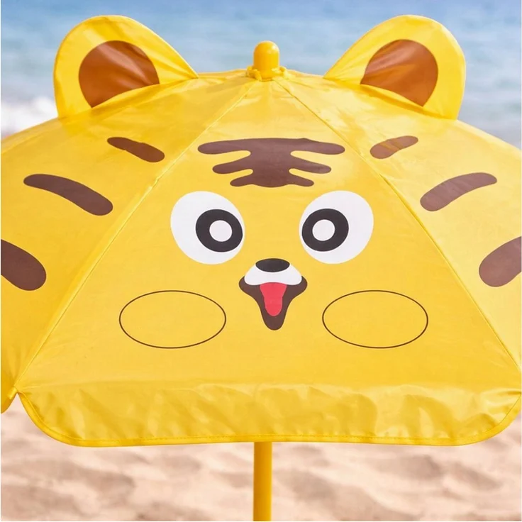 Koopman Garten-Kindersitzgruppe Sitzgruppe Strandstuhl Strandschirm Tisch Kindermöbel 4tlg, (1-tlg), Tiger-Design, Faltstuhl, Orange / Gelb, Schattenspender, Outdoor – Bild 2