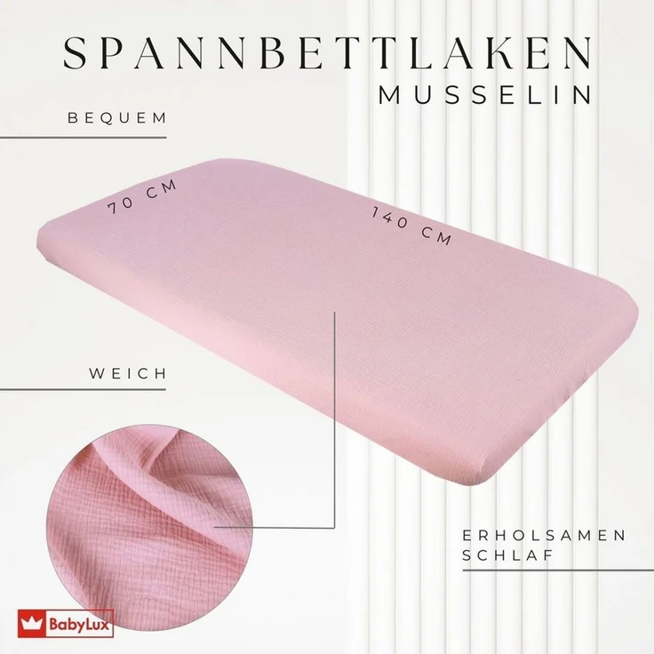 BabyLux Spannbettlaken BabyLux Spannbettlaken Musselin 60x120 70x140 Baby-& Kinderbett, Rosa 70x140 – Bild 4
