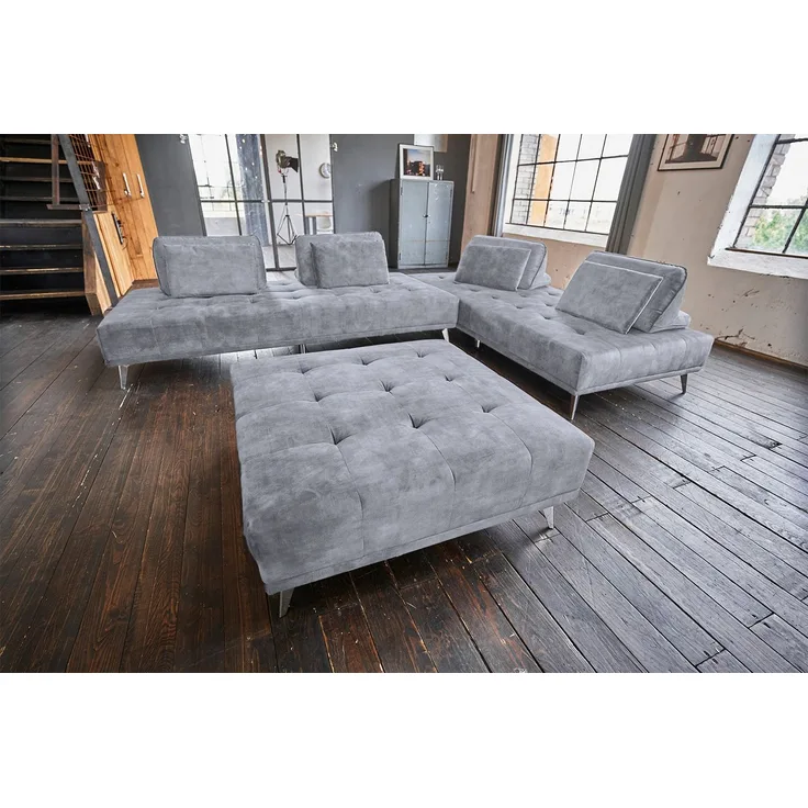 KAWOLA Sofa WIOLO Ecksofa velvet mit Hocker grau 80 x 350 x 350 cm