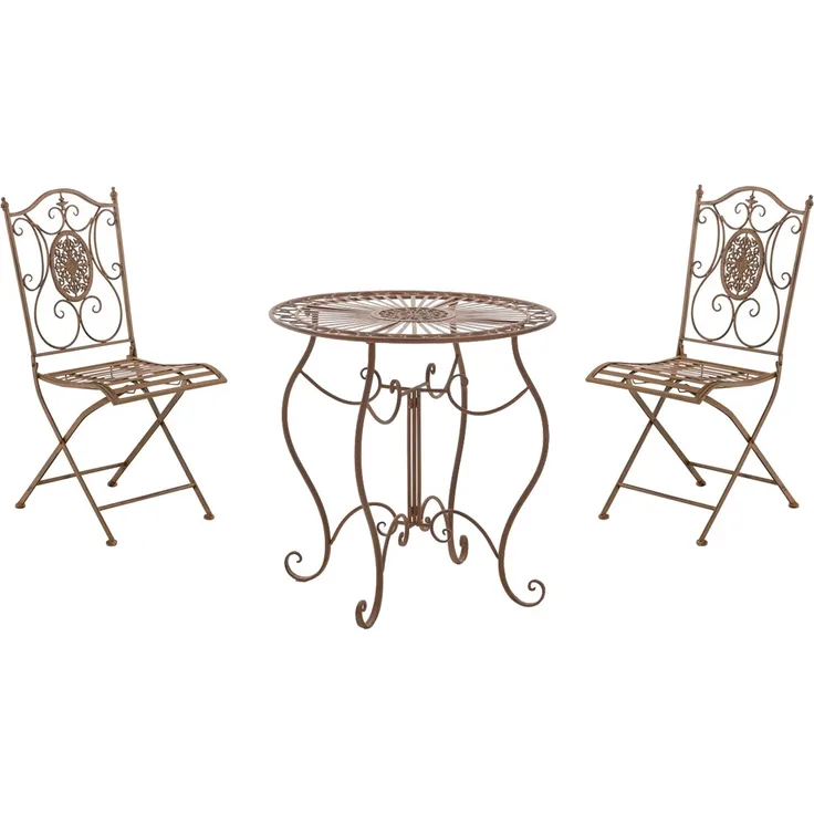 Outdoor Sitzgruppe RIZAR - Metall Antik braun 42x49x91.5 cm | Gartenmöbelset 2 Personen Metall Vintage Balkonmöbel Set Bistrotisch Terrassenmöbelset