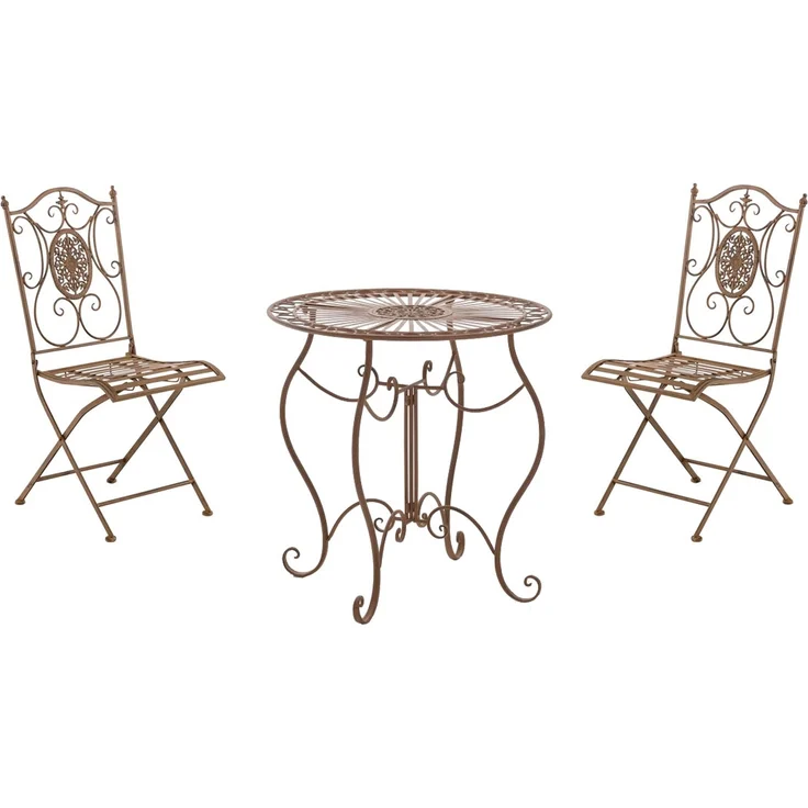 Outdoor Sitzgruppe RIZAR - Metall Antik braun 42x49x91.5 cm | Gartenmöbelset 2 Personen Metall Vintage Balkonmöbel Set Bistrotisch Terrassenmöbelset – Bild 1