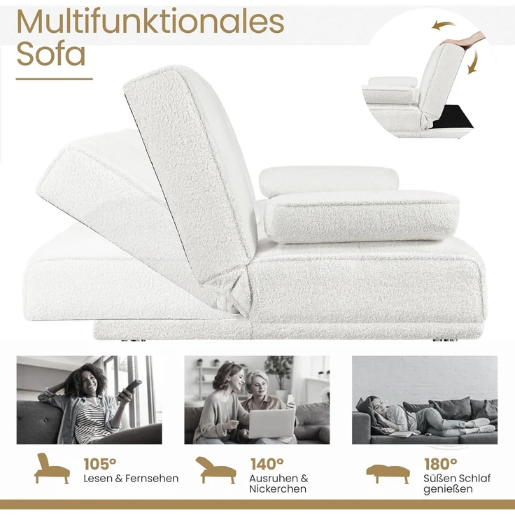 Yaheetech Schlafsofa für max. 3 Personen Gästebett Couch Sofa mit Schlaffunktion Tagesbett Bettsofa Schlafcouch Sofabett Polstersofa bis 350 kg belastbar Elfenbeinen – Bild 4
