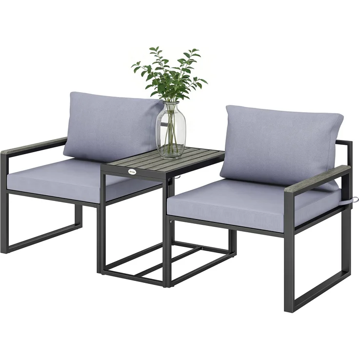 3-teiliges Balkonmöbel-Set 2 Sessel mit Tisch abnehmbare Sitz- & Rückenkissen atmungsaktiver Bezug Grau--Grau--63x63x64cm--YOUDENOVA – Bild 2