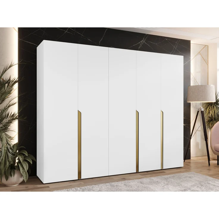 Kleiderschrank Veluna I 250 (Farbe: Weiß / Weiß + Gold) – Bild 2