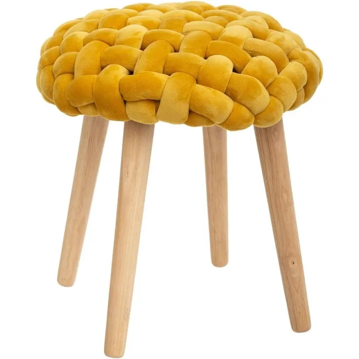 Sitzhocker 'Cosy', Fuß aus Holz und Sitzfläche gestrickt, gelb