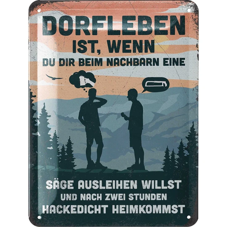 LANOLU Blechschild Dorfleben - 15x20cm – Metall – Mehrfarbig – 15212 – Bild 1