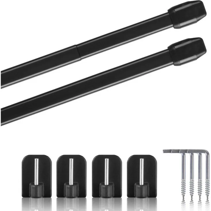 Bestlivings Vitragestange 2er-Pack, Ø 10 mm, 1-läufig, ausziehbar, mit Selbstklebehaken, geklebt, Edelstahl, für Küchen- & Bistrogardinen