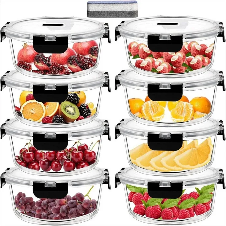 KingLux Frischhaltedose 8Stk. 400ml Stapelbar Glasschüssel mit Deckel,Rund Vorratsdosen Glas, Borosilikatglas, (8-tlg)