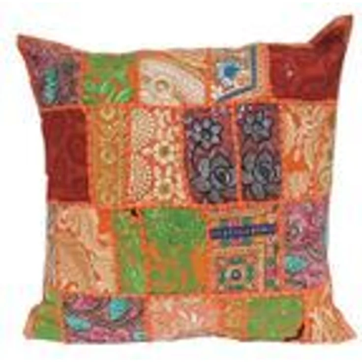 Indisches Patchwork Kissen Mar Orange – Bild 8