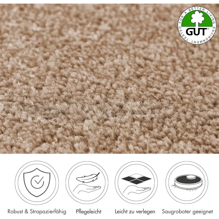 andiamo Teppichboden Izmir für Wohnzimmer und Kinderzimmer - Teppichboden Meterware zum Verlegen - Teppichbelag mit hoher Trittschalldämmung - weicher Teppichboden 400x550 cm Cappucino – Bild 2