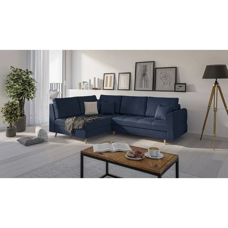 S-Style Möbel Ecksofa Cuba mit Holzfüßen im skandinavischen Stil, Ottomane links oder rechts bestellbar, mit Wellenfederung