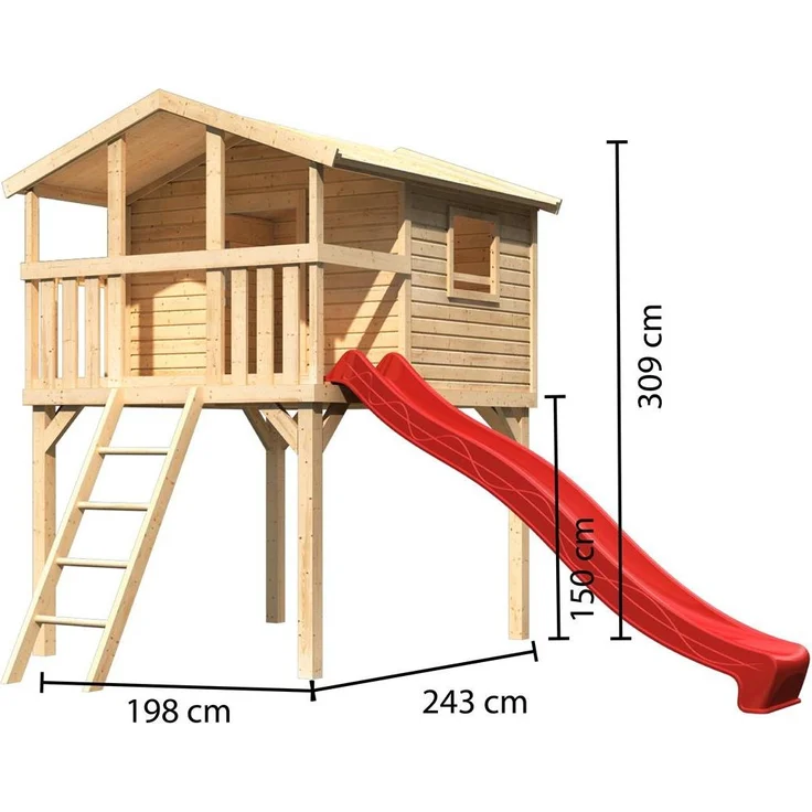 Karibu Stelzenhaus Benjamin Set Aktion2 naturbelassen mit Rutsche rot – Bild 8