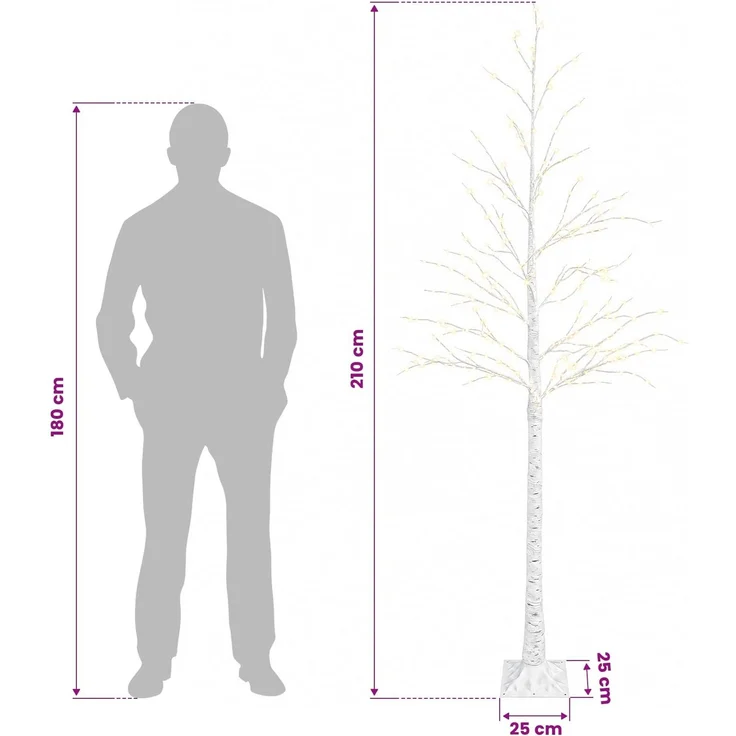vidaXL Birken-Weihnachtsbaum Weiß 25 x 25 x 210 cm Kunststoff 406 LEDs 42055357 – Bild 7