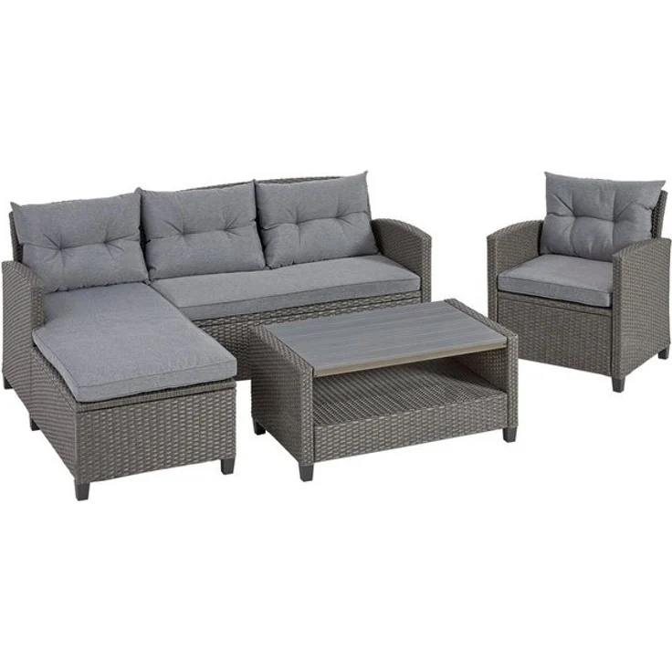 KONIFERA Gartenlounge-Set Cordoba, (Set, 11-tlg, 2x Bank, 1x Sessel, 1x Tisch 90x55x43cm, inkl. Auflagen), Polyratten, Stahl, Tischplatte aus Nonwood, geeignet für 4 Personen – Bild 4