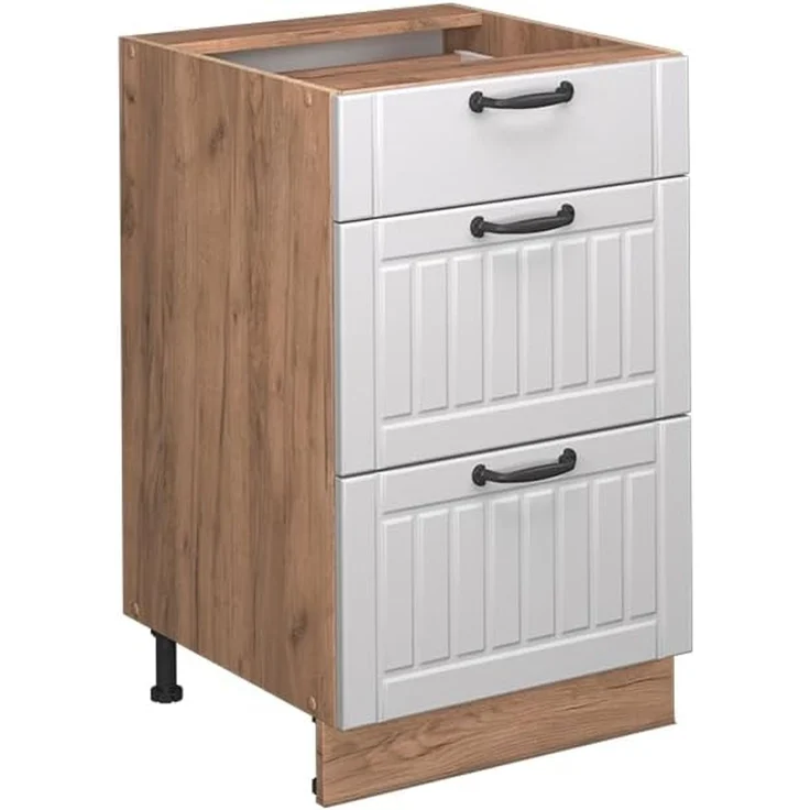 Küchenunterschrank Fame-Line Weiß Landhaus 50 cm , AP Eiche Vicco – Bild 1