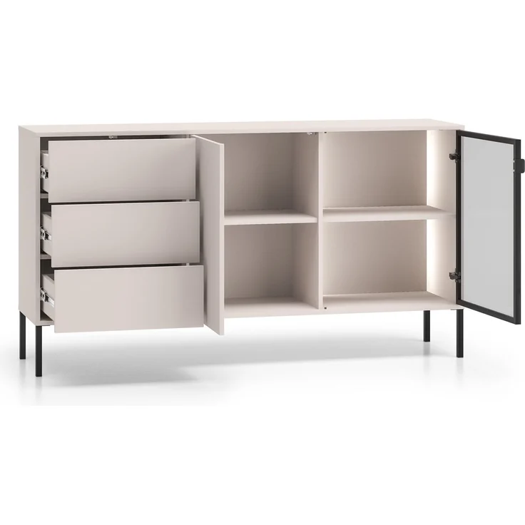 Selsey 'Barnee' – Sideboard mit beleuchteter Glasvitrine, Kaschmir, 160 cm – Bild 4